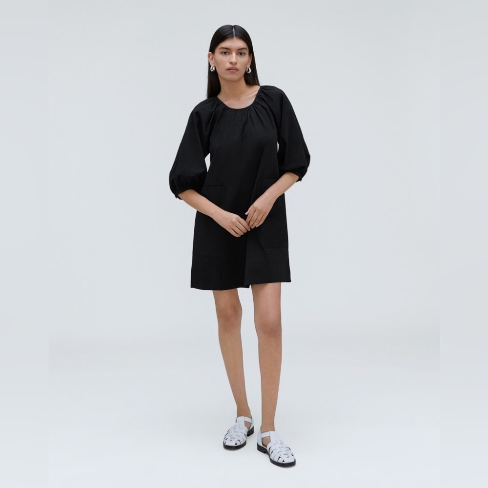 Everlane Black Mini Dress with Puff Sleeves